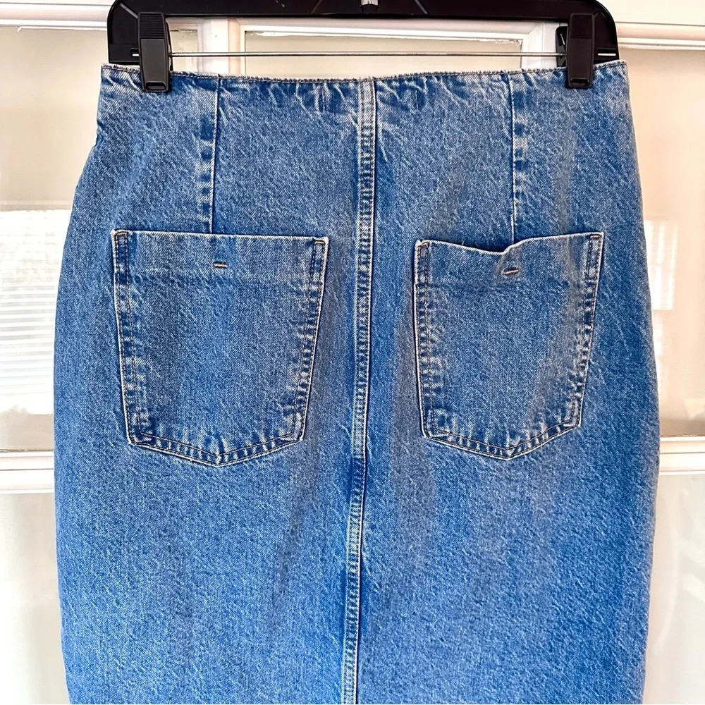 Zara Indigo Denim Maxi Pencil Skirt with Off Center Split Size Medium